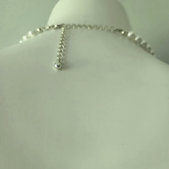 Pearl and Silver Color Crystal Chain Necklace 14" - Picture 3 of 7